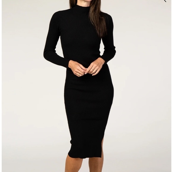 Women's Long Sleeve Ribbed Sweater Dress Turtleneck
Slim Fit Slit Midi - Picture 3 of 7